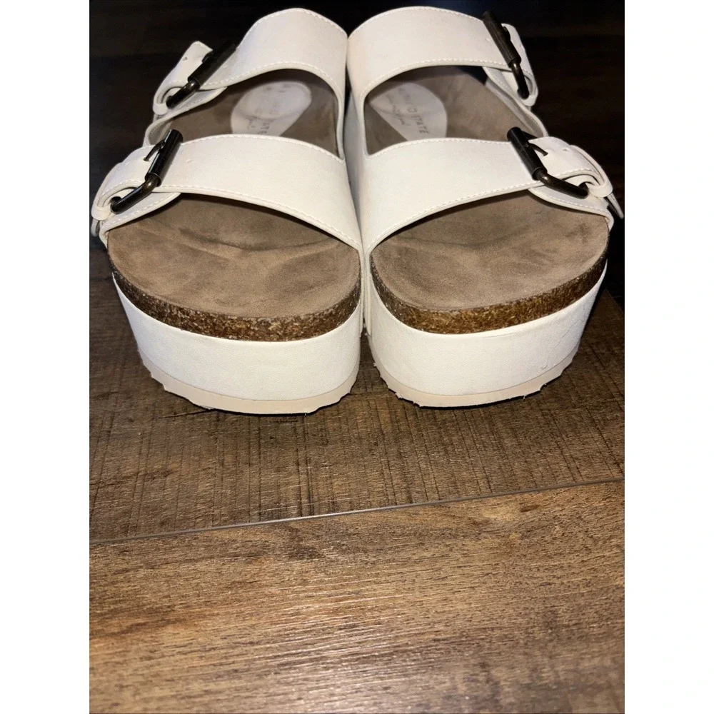 Altr'd State White Platform Sandals Cork Sole Buckle Slides Studded Size 8.5